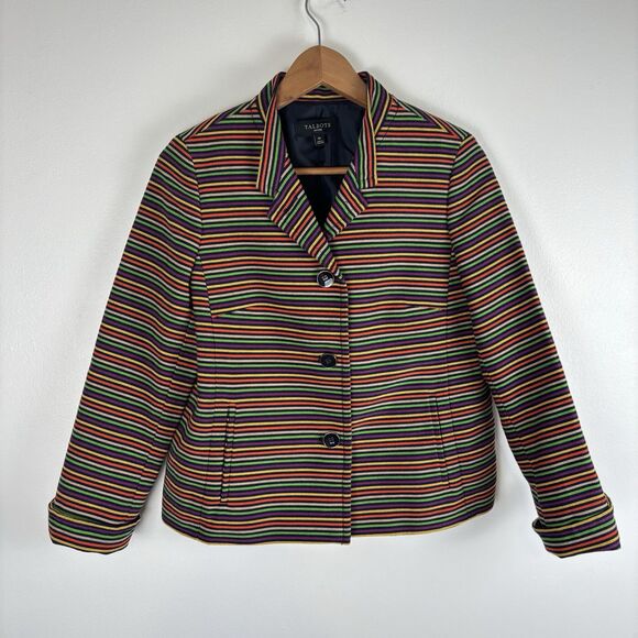 Talbots Women's 6P Petite Jacket Blazer Pink Blue White Green Striped Rainbow - Picture 1 of 5